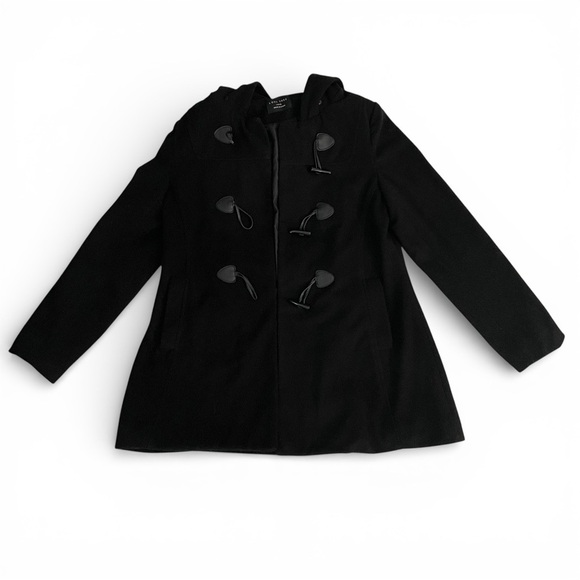 Love Tree Jackets & Blazers - LOVE TREE Women’s Black Winter Wool Pea Coat With Hood & Toggles Size Large